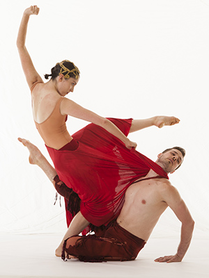 This is a photo of Jarod Boltjes and Eve Schulte appear in a promo shoto for “Opera Moves” by James Sewell Ballet.